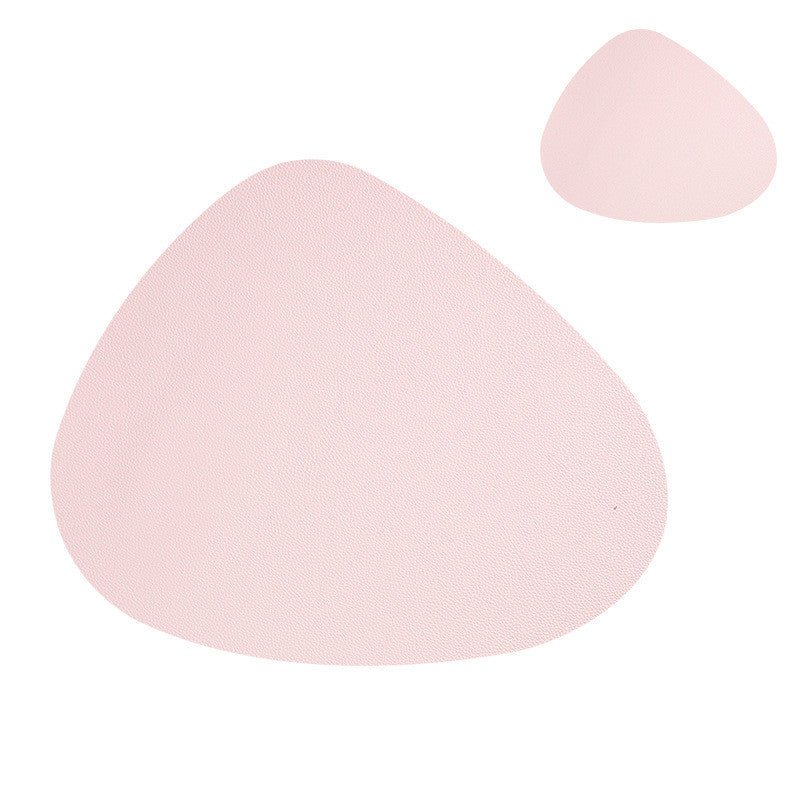 Placemats and Coasters Set in Irregular Shape Faux Leather Stylish Dining Accessories-Kitchen & Dining > Placemats-casanuva-Pink-casanuva