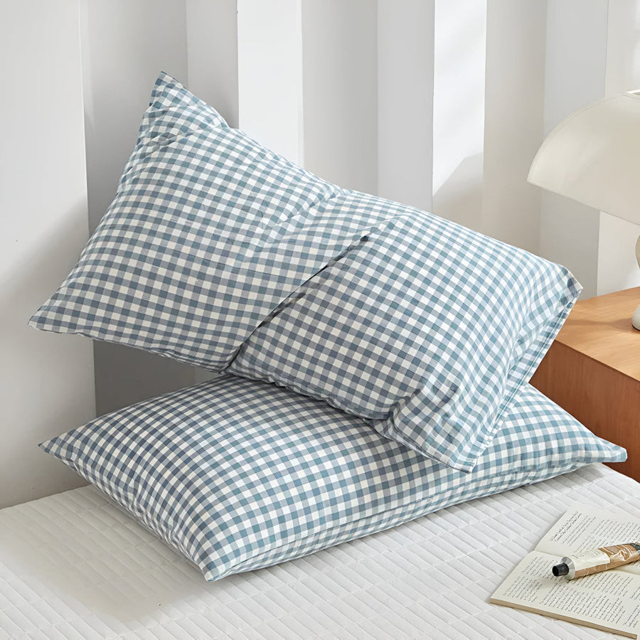 Plaid Checkered Pillowcases Soft Cotton Set-Bedding & Bath > Pillowcases-casanuva-Azure Checkered-casanuva