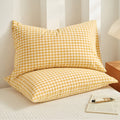 Plaid Checkered Pillowcases Soft Cotton Set-Bedding & Bath > Pillowcases-casanuva-Goldenrod Checkered-casanuva