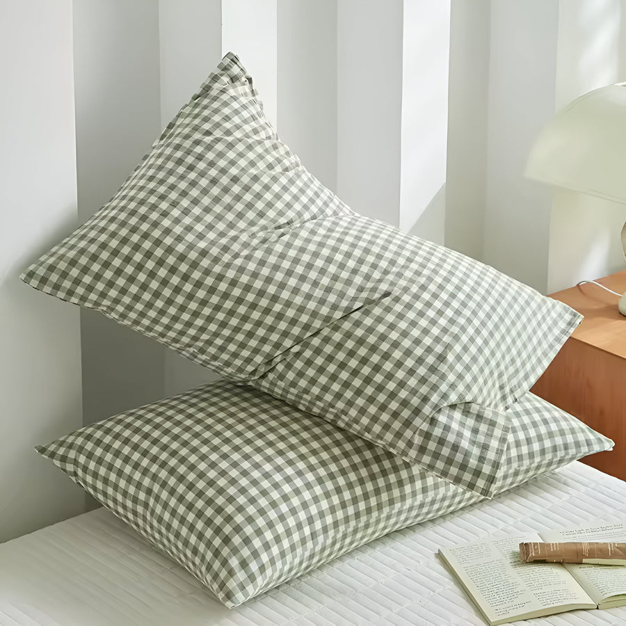 Plaid Checkered Pillowcases Soft Cotton Set-Bedding & Bath > Pillowcases-casanuva-Mint Checkered-casanuva