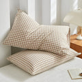 Plaid Checkered Pillowcases Soft Cotton Set-Bedding & Bath > Pillowcases-casanuva-Sand Checkered-casanuva