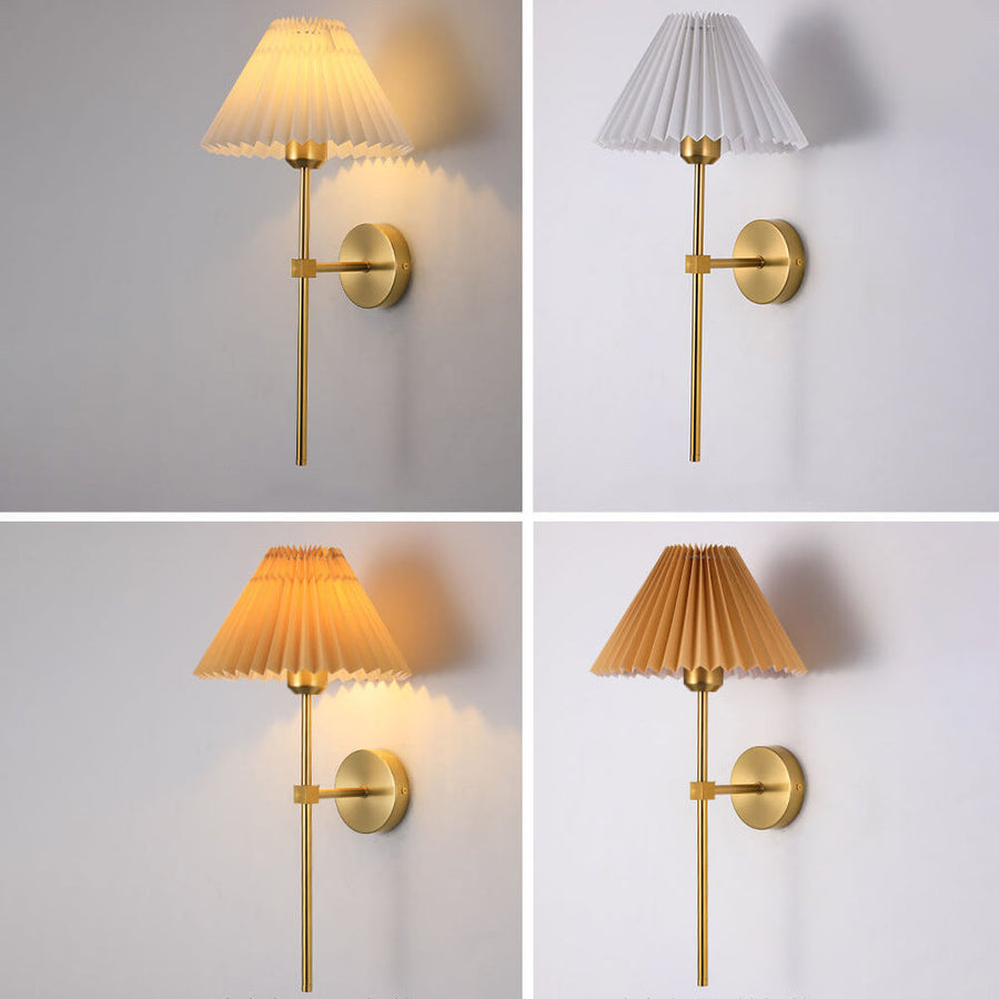 Pleated Fabric Shade Wall Sconce Lamp with Straight Arm 1-Light-Lighting > Wall Lights-casanuva-casanuva
