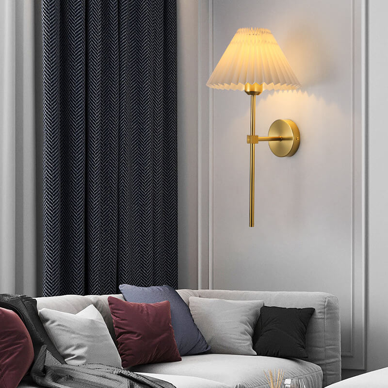 Pleated Fabric Shade Wall Sconce Lamp with Straight Arm 1-Light-Lighting > Wall Lights-casanuva-casanuva