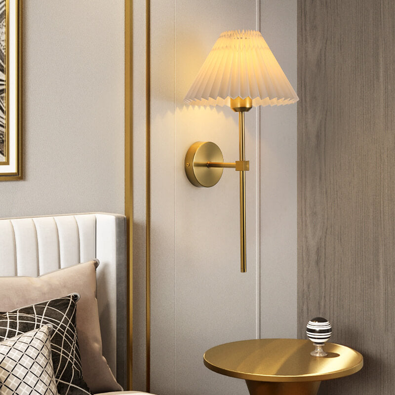 Pleated Fabric Shade Wall Sconce Lamp with Straight Arm 1-Light-Lighting > Wall Lights-casanuva-casanuva