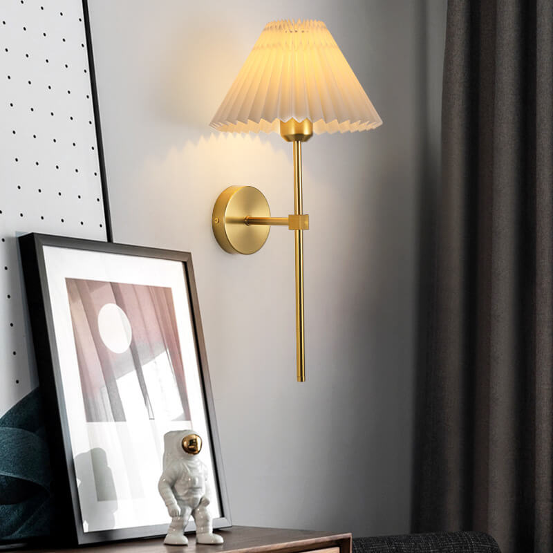 Pleated Fabric Shade Wall Sconce Lamp with Straight Arm 1-Light-Lighting > Wall Lights-casanuva-White-220V-240V-casanuva