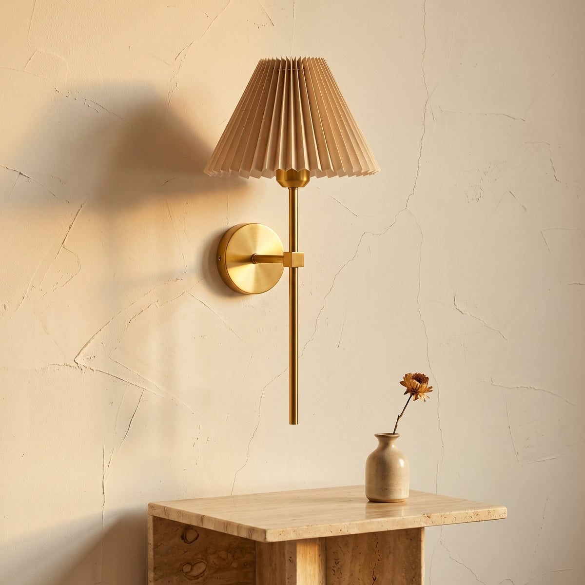 Pleated Fabric Shade Wall Sconce Lamp with Straight Arm 1-Light-Lighting > Wall Lights-casanuva-casanuva