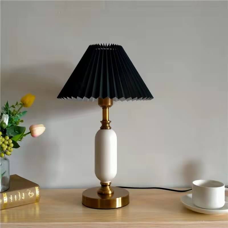 Pleated Shade Column Base Table Lamp 1-Light Retro Design-Lighting > Table Lamps-casanuva-110V-120V-Black Pleated + White-casanuva