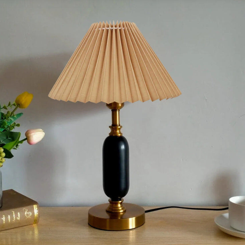 Pleated Shade Column Base Table Lamp 1-Light Retro Design-Lighting > Table Lamps-casanuva-110V-120V-Khaki Pleated + Black-casanuva
