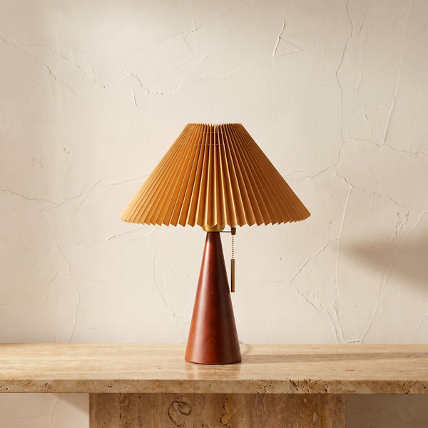 Pleated Wooden LED Table Lamp in Japanese Minimalist Vintage Style-Lighting > Table Lamps-casanuva-casanuva