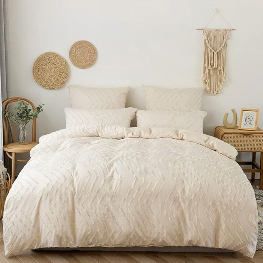 Plush Chevron Quilt Cover Set 3 Pieces-Bedding & Bath > Bedding Sets-casanuva-Beige-Twin-casanuva