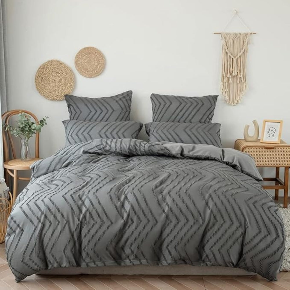 Plush Chevron Quilt Cover Set 3 Pieces-Bedding & Bath > Bedding Sets-casanuva-Gray-Twin-casanuva