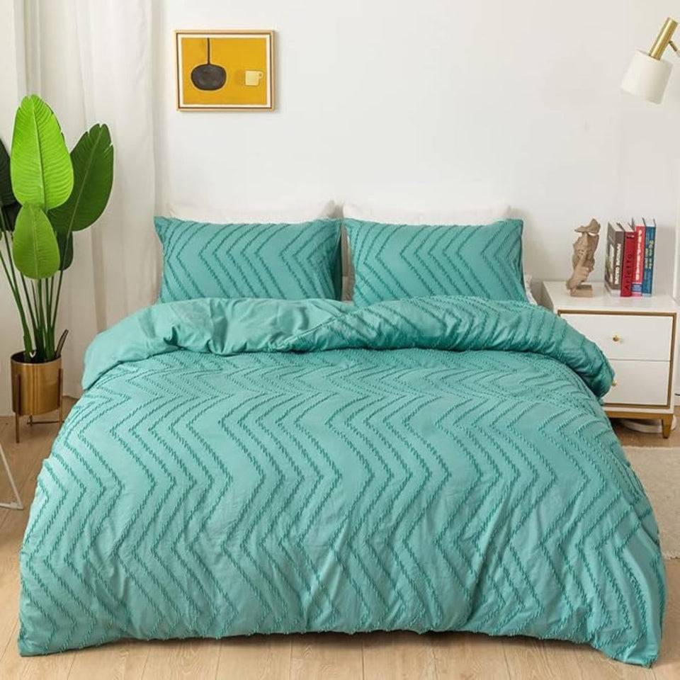Plush Chevron Quilt Cover Set 3 Pieces-Bedding & Bath > Bedding Sets-casanuva-Turquoise-Twin-casanuva