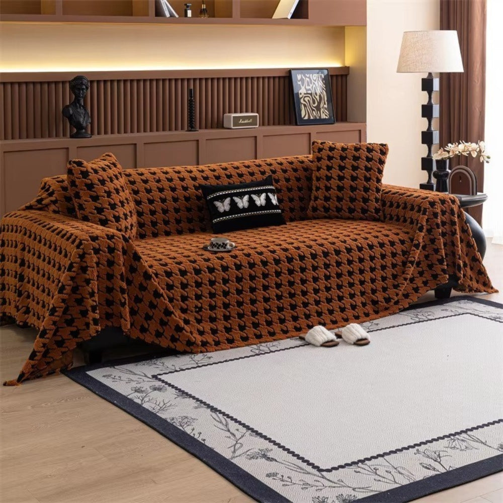 Plush Houndstooth Sofa Cover-Covers & Textiles > Sofa Covers-casanuva-casanuva