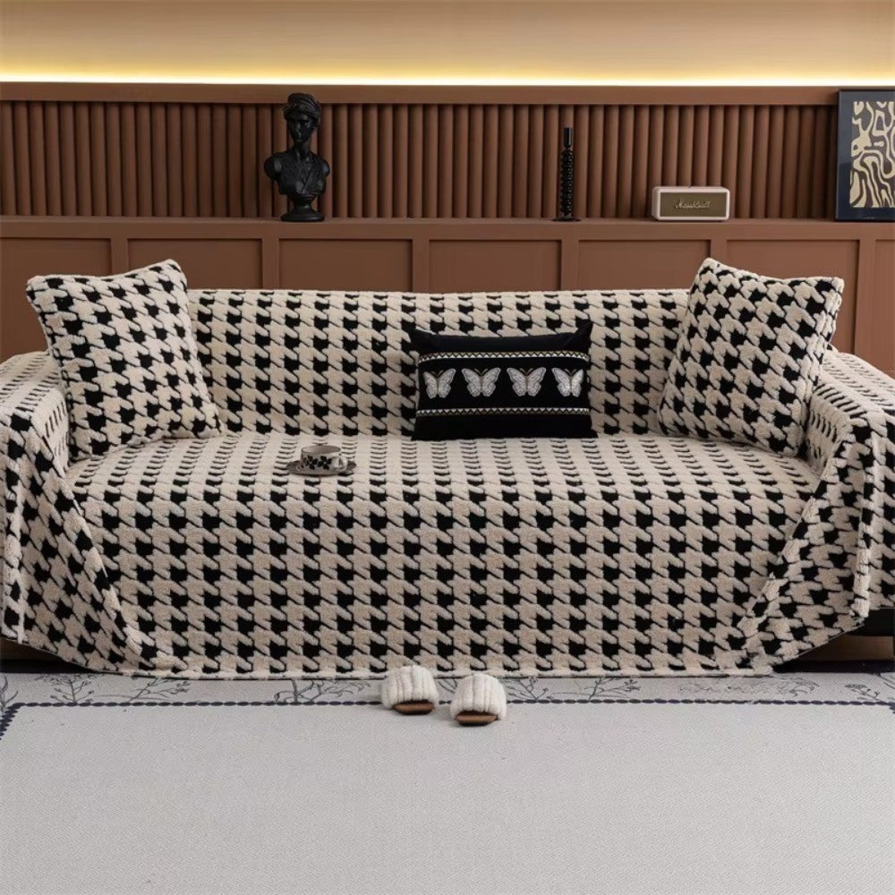 Plush Houndstooth Sofa Cover-Covers & Textiles > Sofa Covers-casanuva-casanuva