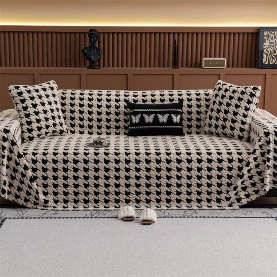 Plush Houndstooth Sofa Cover-Covers & Textiles > Sofa Covers-casanuva-casanuva