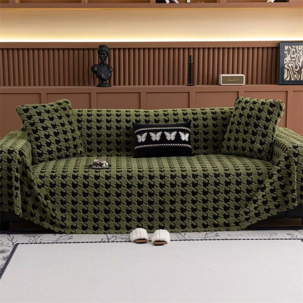 Plush Houndstooth Sofa Cover-Covers & Textiles > Sofa Covers-casanuva-casanuva