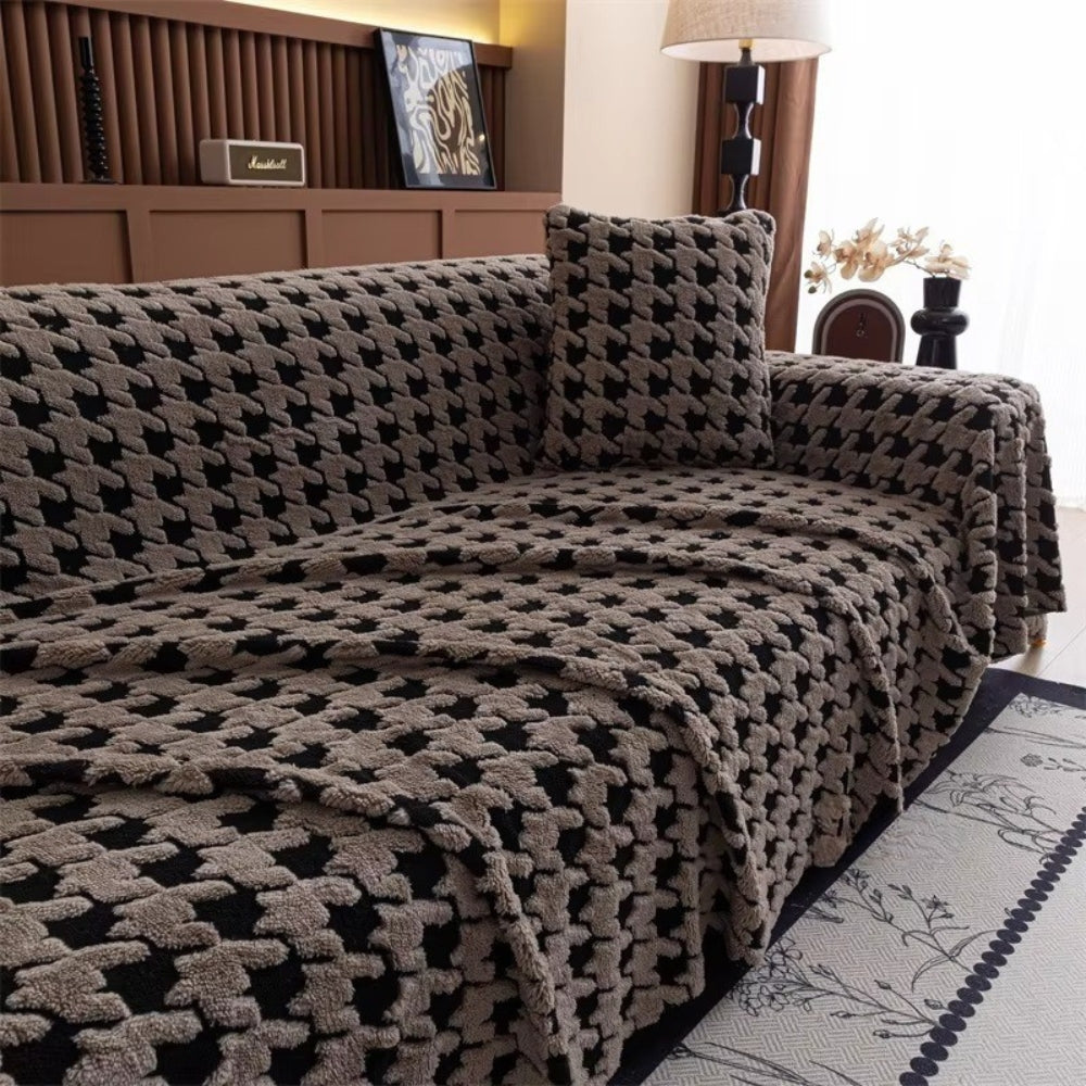 Plush Houndstooth Sofa Cover-Covers & Textiles > Sofa Covers-casanuva-casanuva