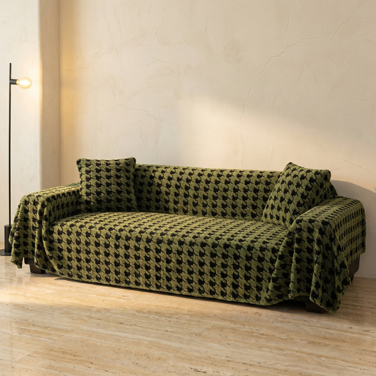 Plush Houndstooth Sofa Cover-Covers & Textiles > Sofa Covers-casanuva-casanuva