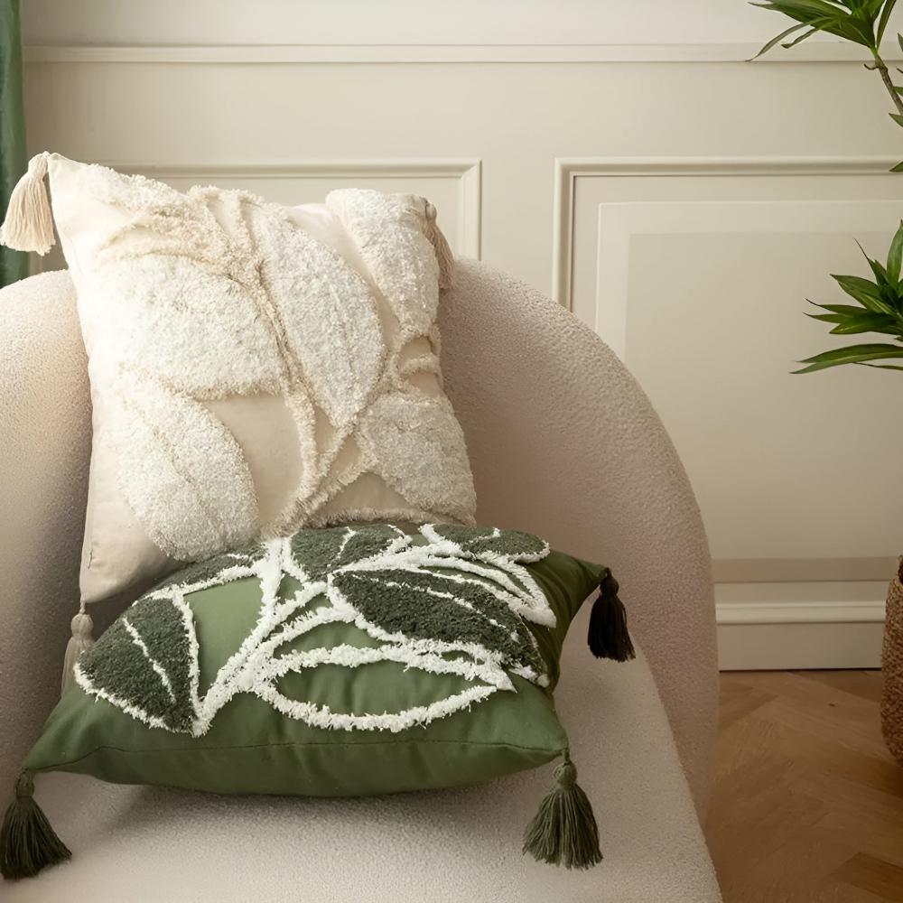 Plush Leaf Cushion Cover with Tassel-Covers & Textiles > Cushion Covers-casanuva-casanuva