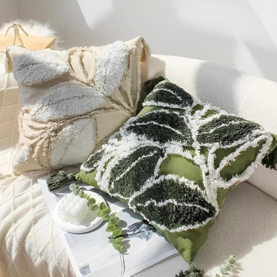 Plush Leaf Cushion Cover with Tassel-Covers & Textiles > Cushion Covers-casanuva-casanuva