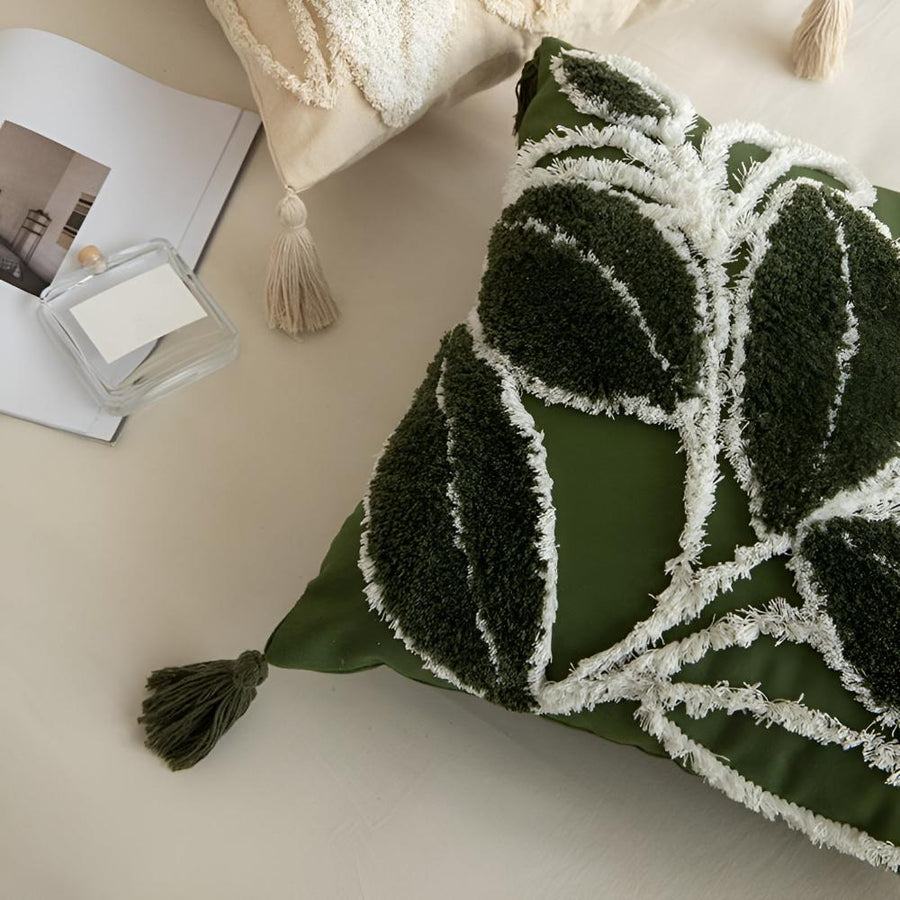 Plush Leaf Cushion Cover with Tassel-Covers & Textiles > Cushion Covers-casanuva-casanuva