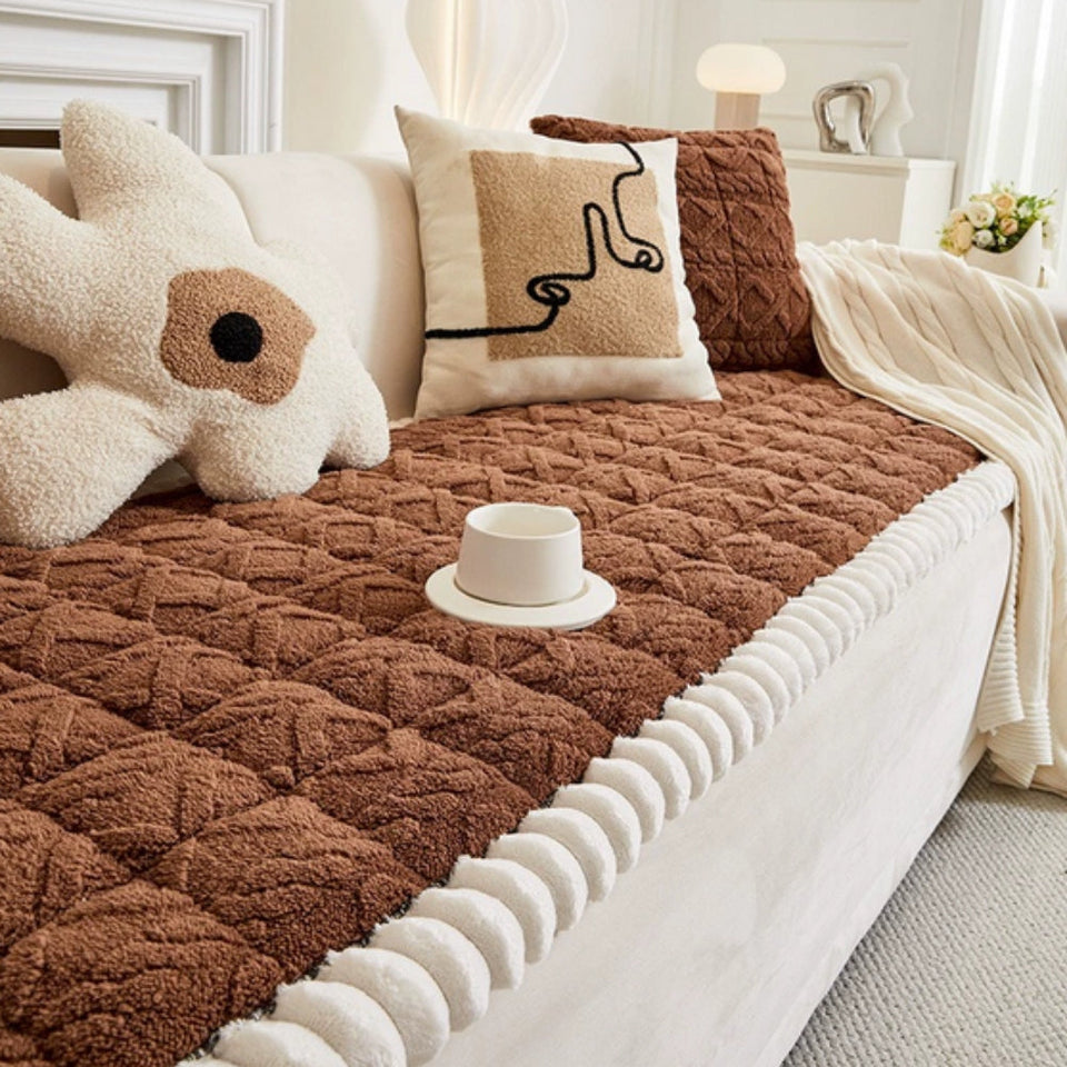 Plush Sherpa Sofa Cover-Covers & Textiles > Sofa Covers-casanuva-Mocha Brown-27.6"x59"-casanuva