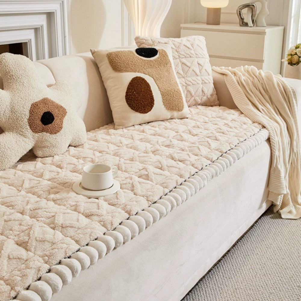 Plush Sherpa Sofa Cover-Covers & Textiles > Sofa Covers-casanuva-Vanilla Cream-27.6"x59"-casanuva