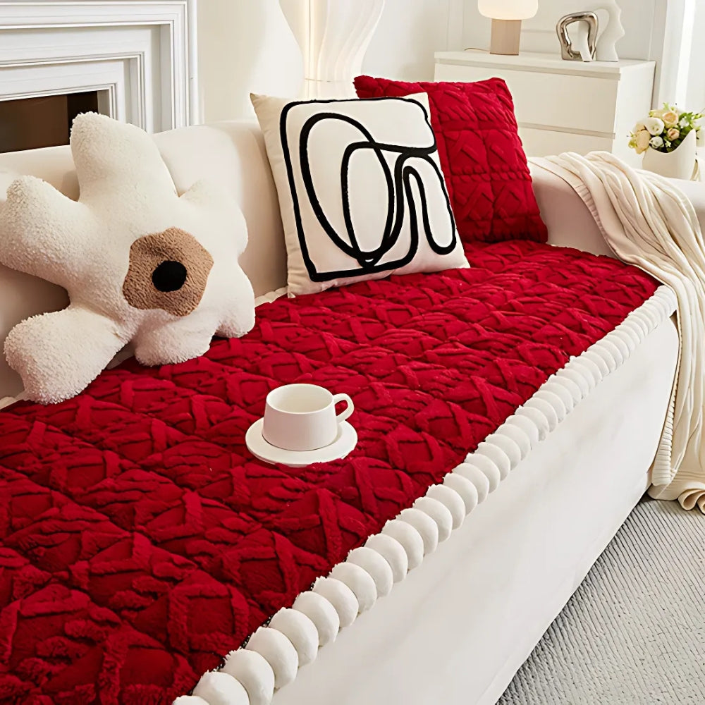 Plush Sherpa Sofa Cover-Covers & Textiles > Sofa Covers-casanuva-Velvet Red-27.6"x59"-casanuva