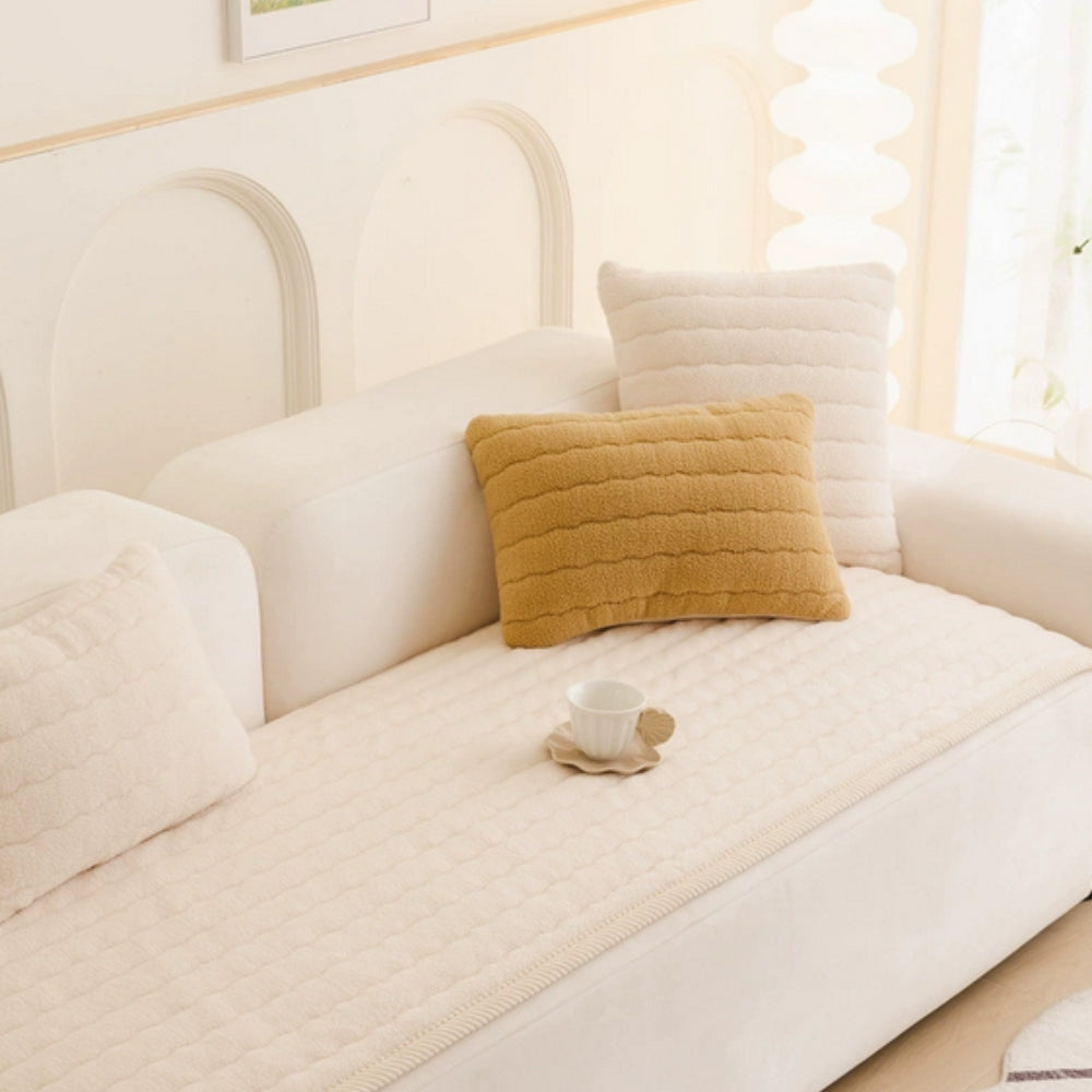 Plush Sofa Cover Thick Fabric-Covers & Textiles > Sofa Covers-casanuva-Cream Cloud-28"x59"-casanuva