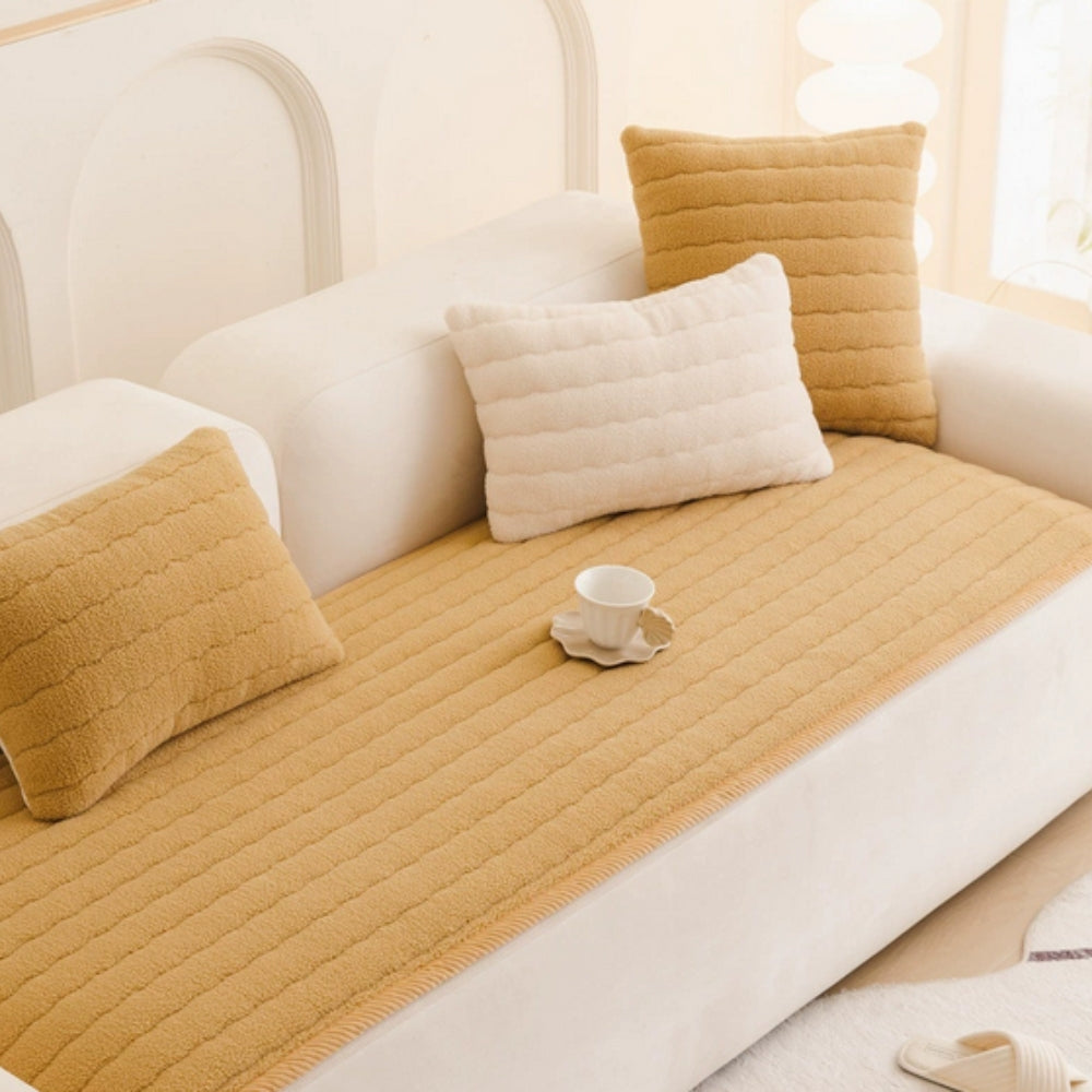 Plush Sofa Cover Thick Fabric-Covers & Textiles > Sofa Covers-casanuva-Honey Gold-28"x59"-casanuva