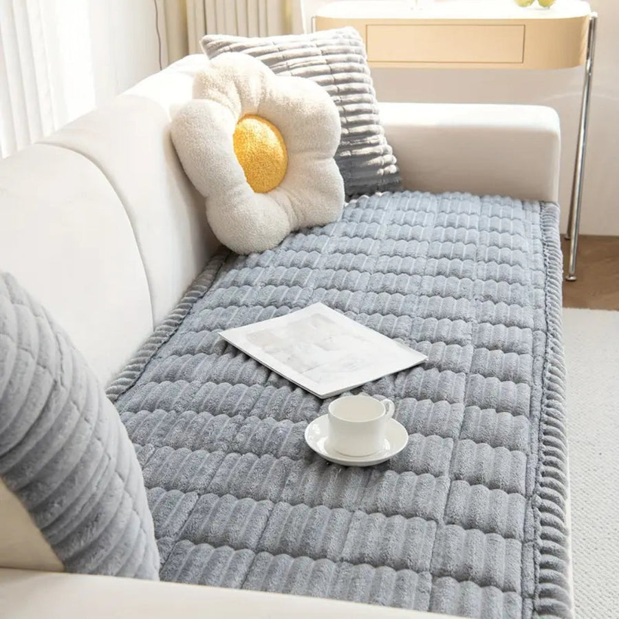 Plush Sofa Cover with Pleated Edges-Covers & Textiles > Sofa Covers-casanuva-Cloud Texture-27.5"x59"-casanuva