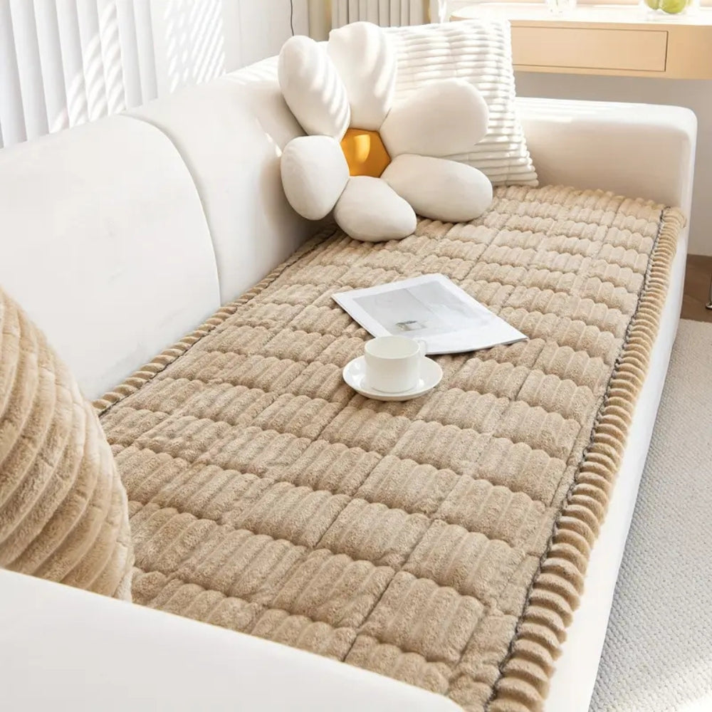 Plush Sofa Cover with Pleated Edges-Covers & Textiles > Sofa Covers-casanuva-Sand Haven-27.5"x59"-casanuva