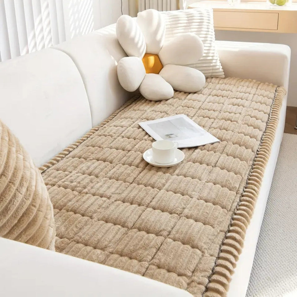 Plush Sofa Cover with Pleated Edges-Covers & Textiles > Sofa Covers-casanuva-Sand Haven-27.5"x59"-casanuva