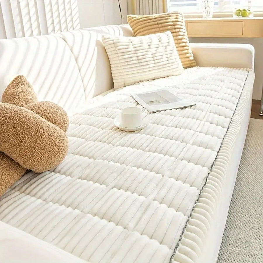Plush Sofa Cover with Pleated Edges-Covers & Textiles > Sofa Covers-casanuva-Snow Drift-27.5"x59"-casanuva