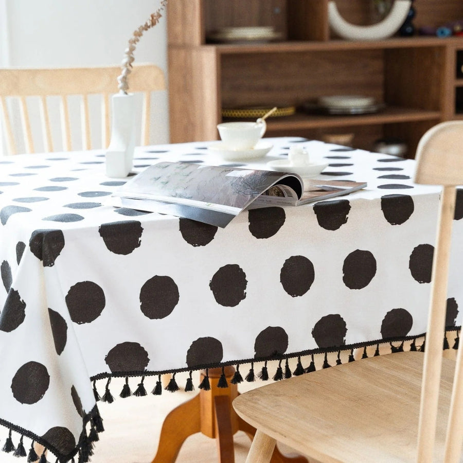 Polka Dot Tassel Tablecloth-Covers & Textiles > Table Cloths-casanuva-casanuva