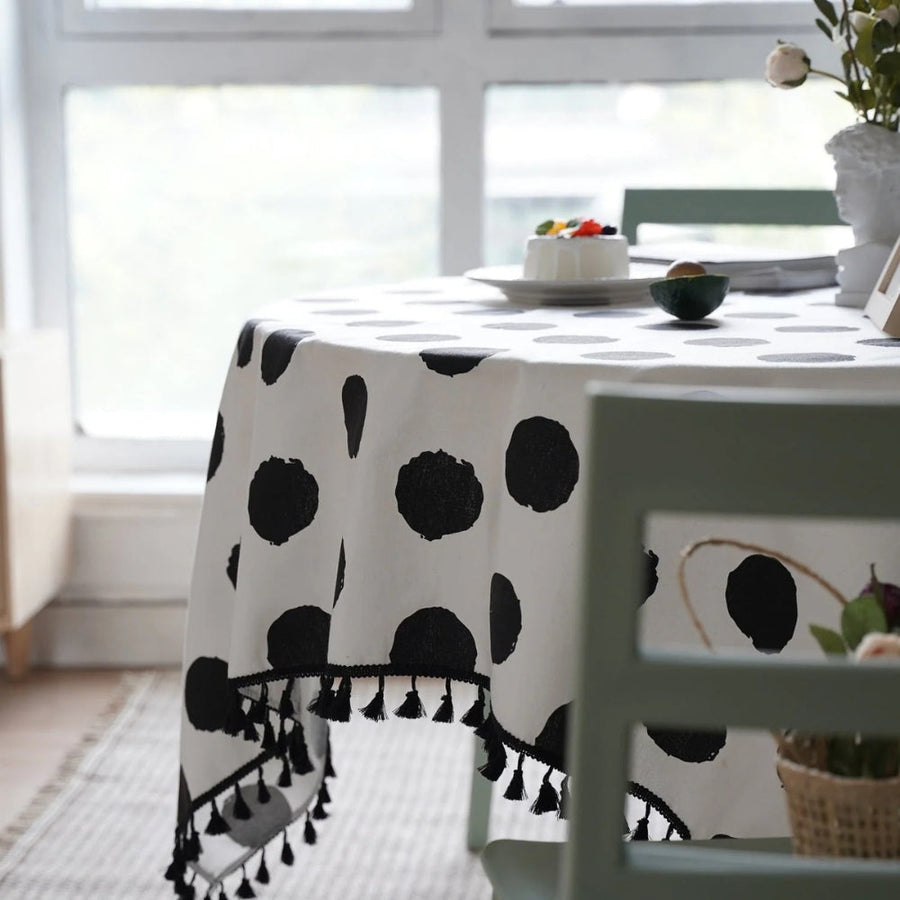 Polka Dot Tassel Tablecloth-Covers & Textiles > Table Cloths-casanuva-casanuva