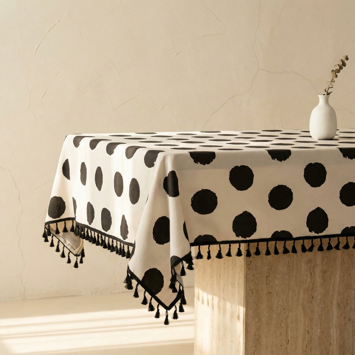Polka Dot Tassel Tablecloth-Covers & Textiles > Table Cloths-casanuva-casanuva