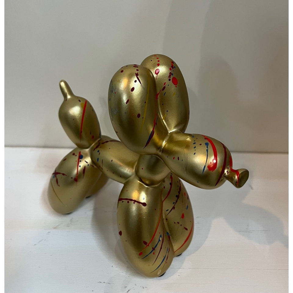 Polyresin Balloon Dog Ornament with Colorful Paint Splash Finish-Home Decor > Figurines-casanuva-Gold-W 7x16x17cm-casanuva