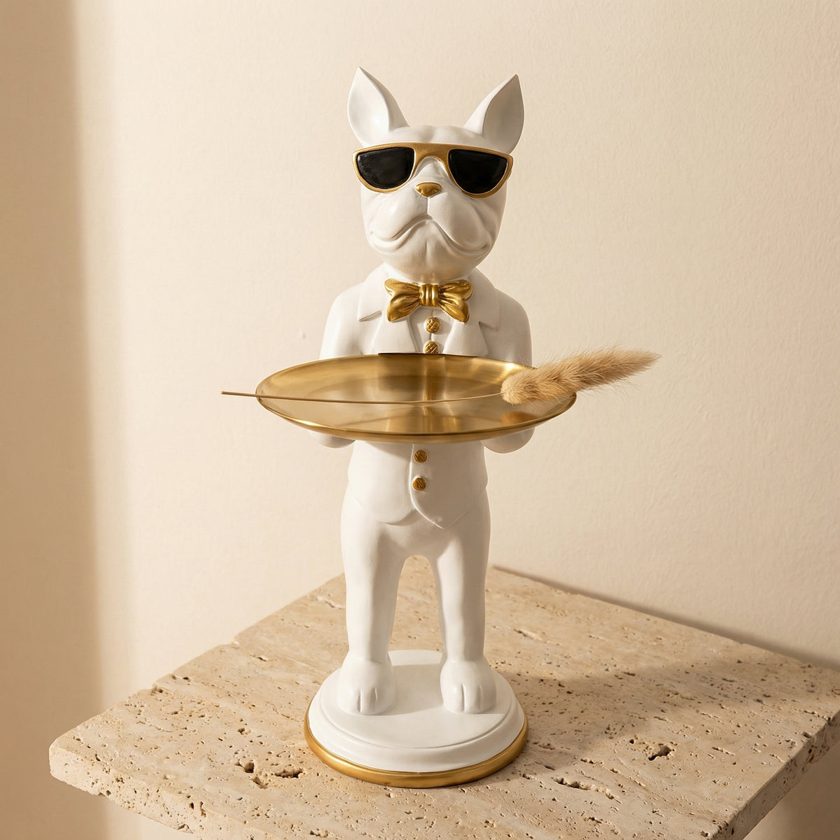 Polyresin Bulldog Figurine with Gold Tray-Home Decor > Figurines-casanuva-casanuva