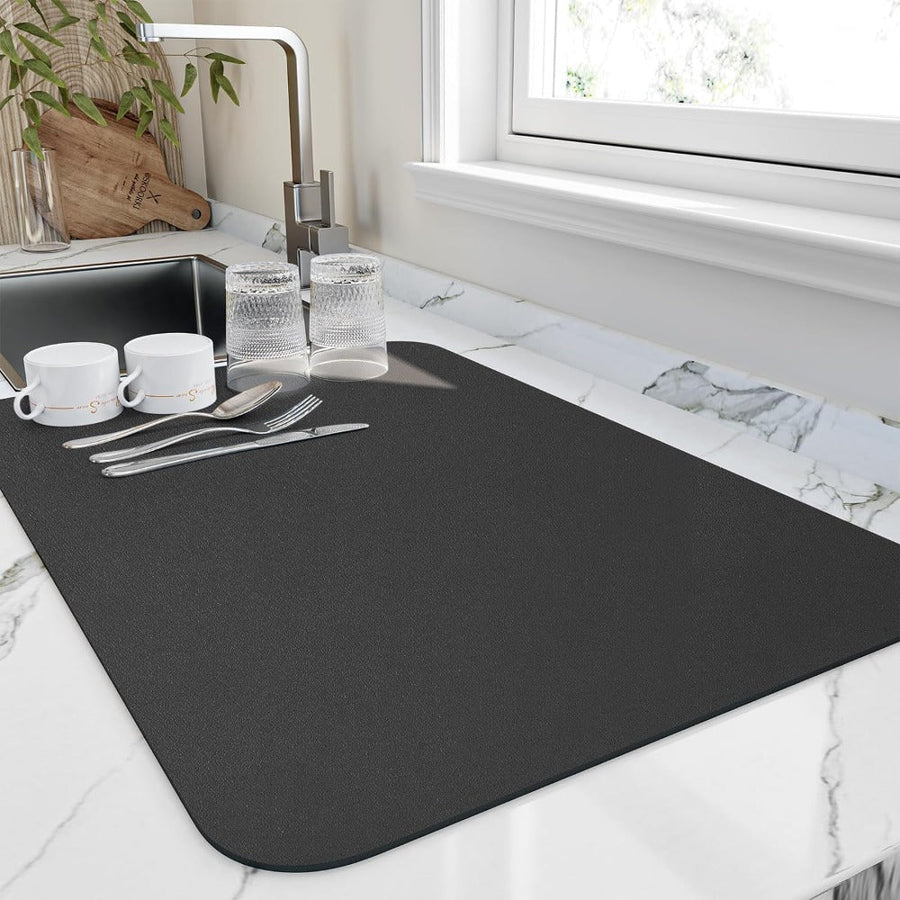 Quick Dry Absorbent Kitchen Dish Mat-Kitchen & Dining > Kitchen Mats-casanuva-Black-Small (16"x20")-casanuva