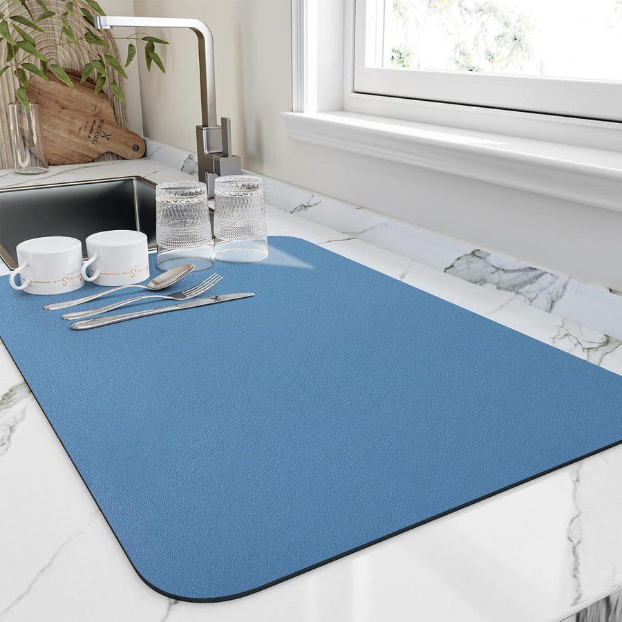 Quick Dry Absorbent Kitchen Dish Mat-Kitchen & Dining > Kitchen Mats-casanuva-Blue-Small (16"x20")-casanuva