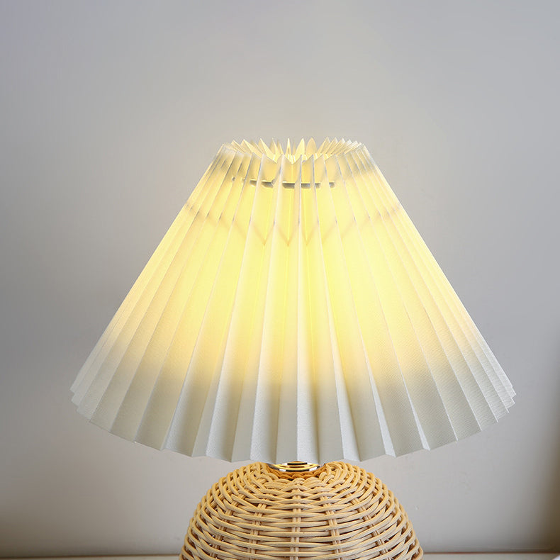 Rattan Fabric Pleated Conic Ball LED Table Lamp for Bedroom-Lighting > Table Lamps-casanuva-casanuva