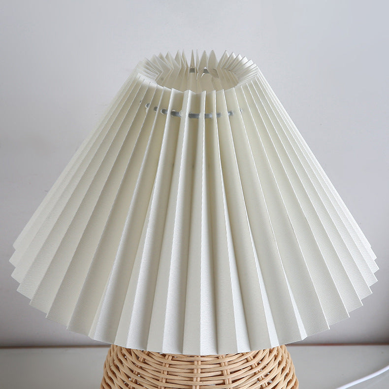 Rattan Fabric Pleated Conic Ball LED Table Lamp for Bedroom-Lighting > Table Lamps-casanuva-casanuva