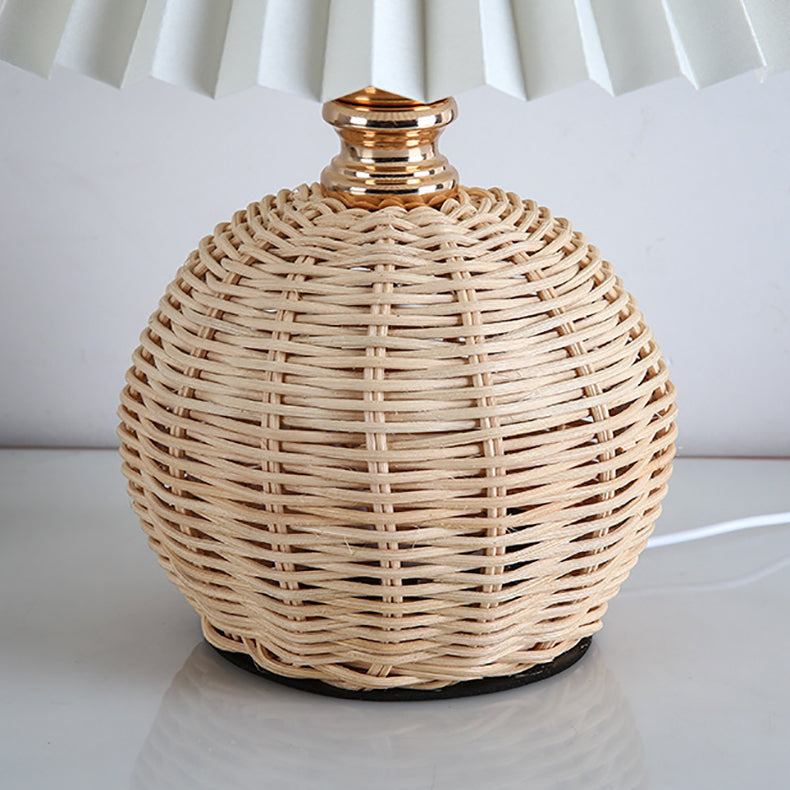Rattan Fabric Pleated Conic Ball LED Table Lamp for Bedroom-Lighting > Table Lamps-casanuva-casanuva