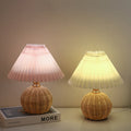 Rattan Fabric Pleated Conic Ball LED Table Lamp for Bedroom-Lighting > Table Lamps-casanuva-casanuva