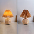 Rattan Fabric Pleated Conic Ball LED Table Lamp for Bedroom-Lighting > Table Lamps-casanuva-casanuva