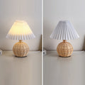 Rattan Fabric Pleated Conic Ball LED Table Lamp for Bedroom-Lighting > Table Lamps-casanuva-casanuva