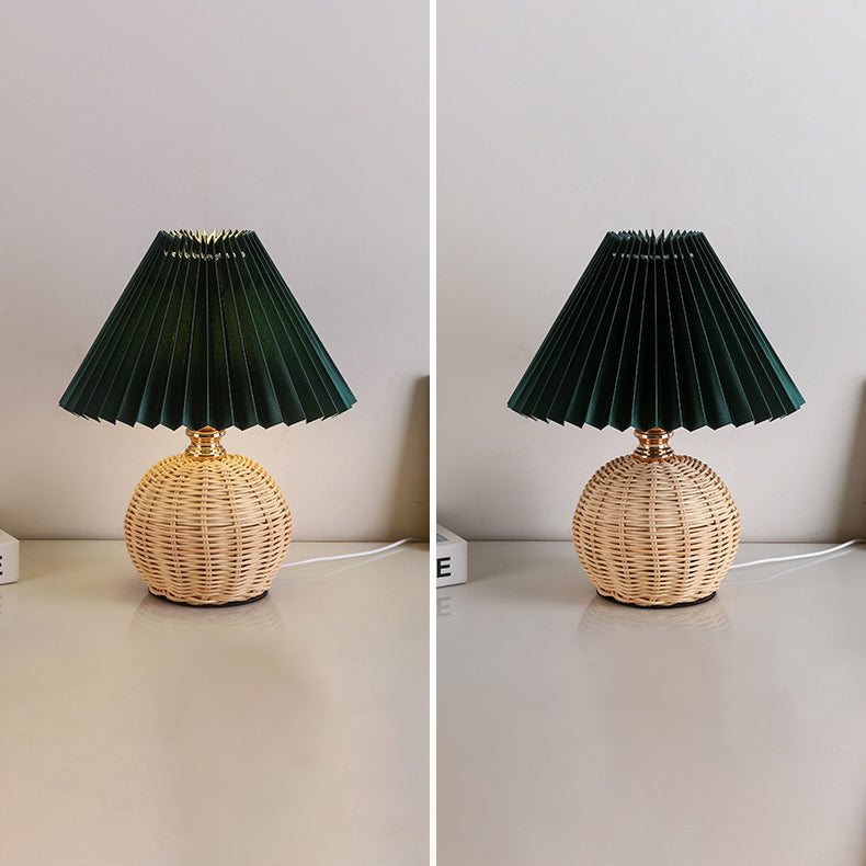 Rattan Fabric Pleated Conic Ball LED Table Lamp for Bedroom-Lighting > Table Lamps-casanuva-casanuva