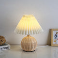 Rattan Fabric Pleated Conic Ball LED Table Lamp for Bedroom-Lighting > Table Lamps-casanuva-Warm Light (3000K)-Beige-5V-casanuva