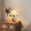 Rattan Fabric Pleated Conic Ball LED Table Lamp for Bedroom-Lighting > Table Lamps-casanuva-Warm Light (3000K)-Flower-5V-casanuva